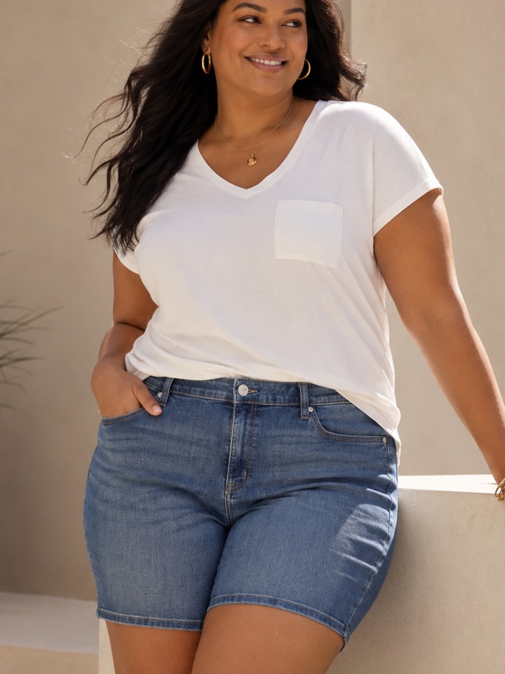 Lane Bryant Size 22 Medium Blue Denim Bermuda Shorts Like New